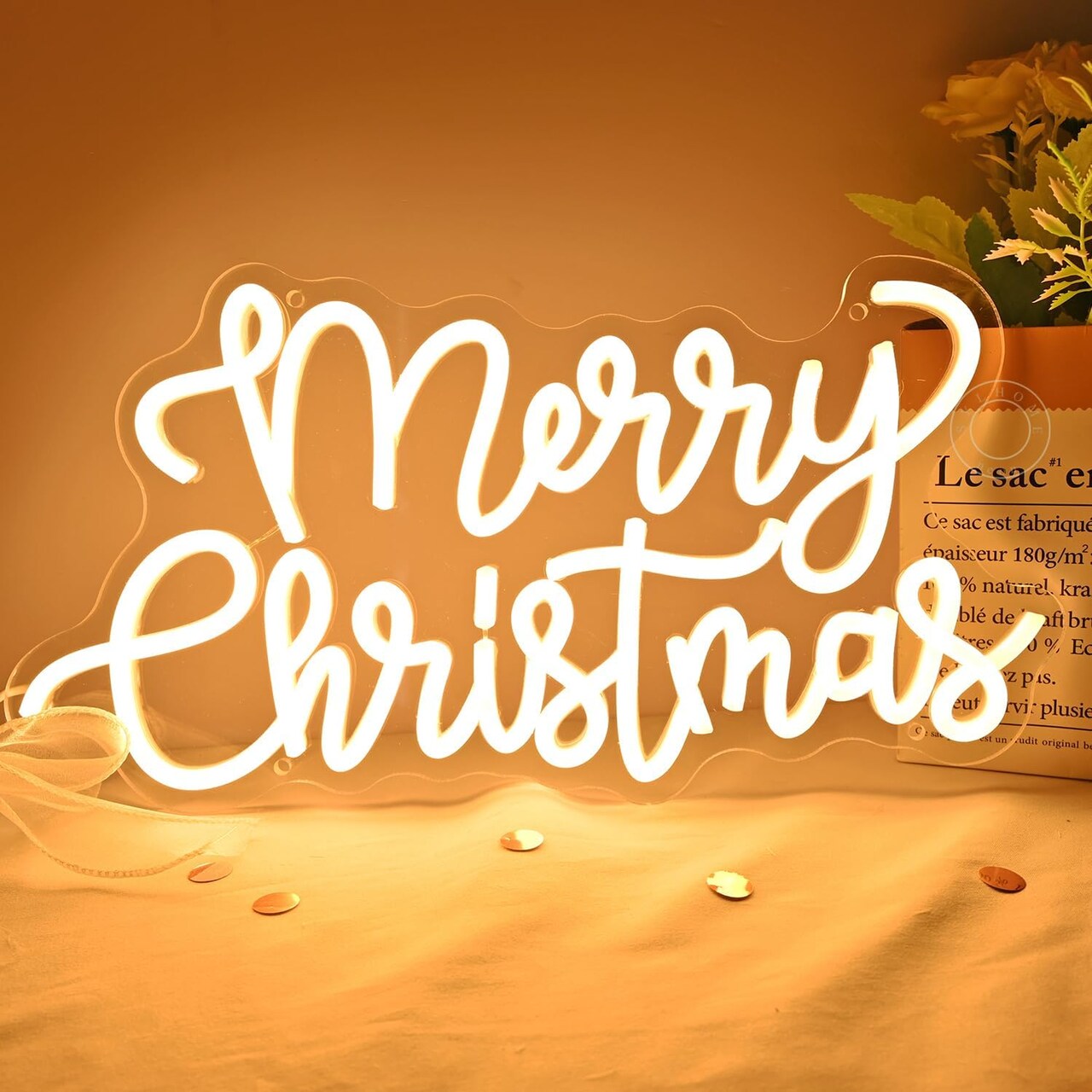 Merry Christmas LED Neon Light Sign Tree Bedroom Living Room Desk Window Wall Decor Sign Shop Bar Office Christmas Party Gifts 5V USB Night Light Indoors 15.75"X8.3"